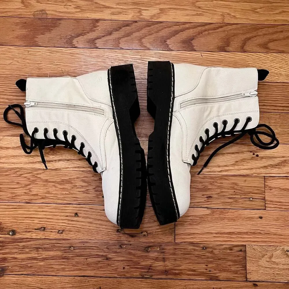 Sincerely Jules Harley White Combat Boots Leather Zipper Lace Up Size 8M